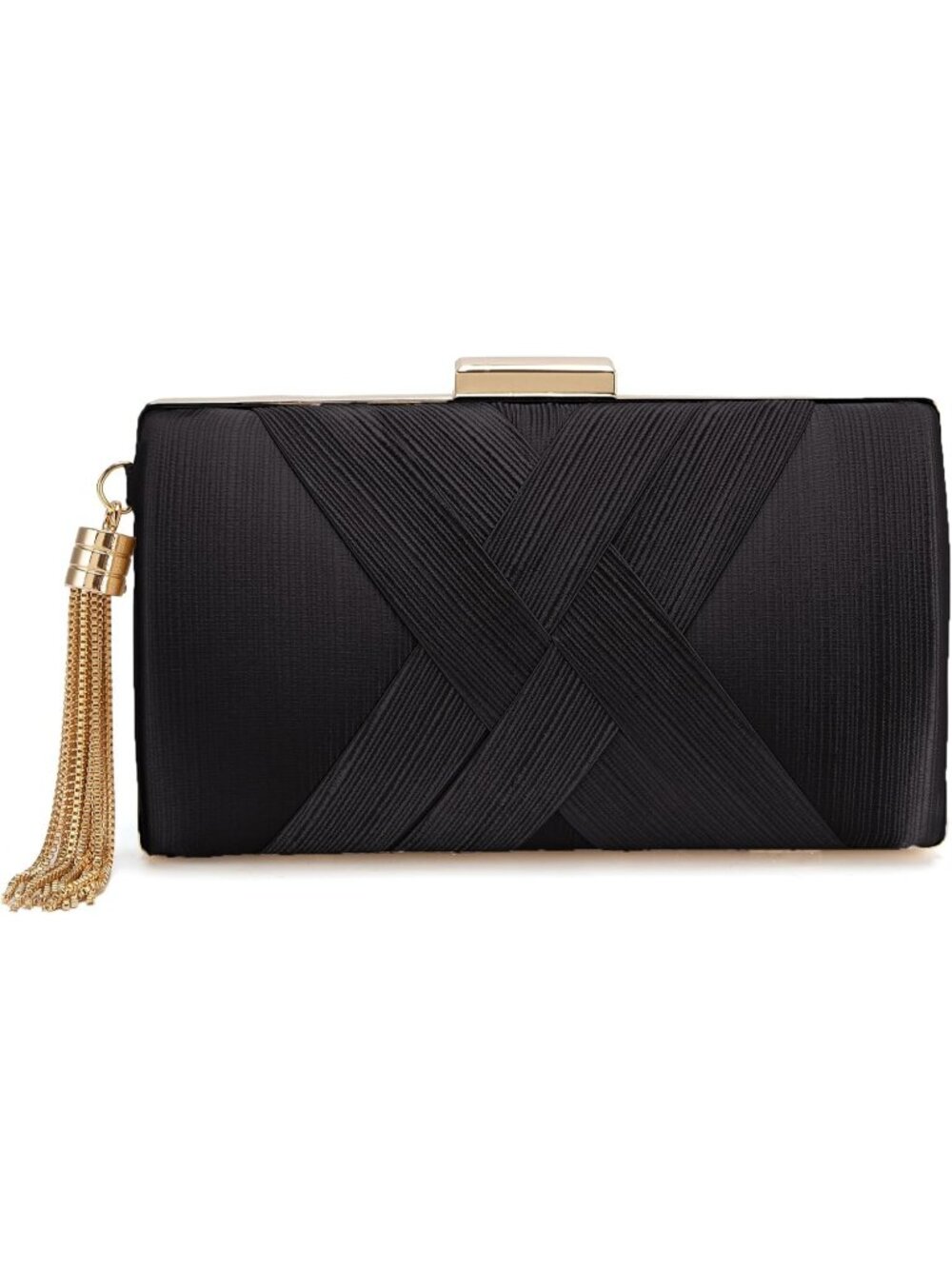 Women's Black Gold Formal Clutch Purse Wedding Evening Crossbody Bag